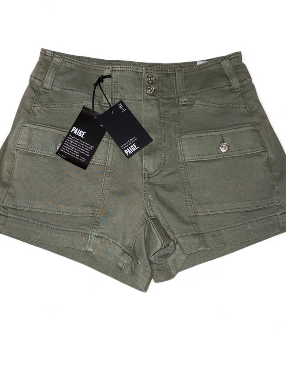 PAIGE Olive Utility High-Rise Cargo Shorts